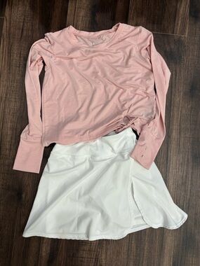 Zella Girl Pink Long Sleeve Top and White Skater Skirt Set